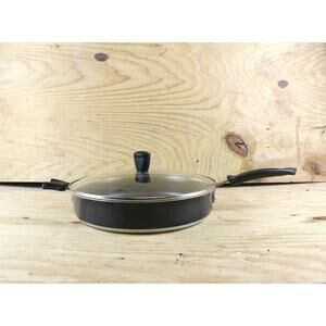 Wearever Cookware Skillet Saucepan Black Stainless Steel Bootm Glass Lid 13"